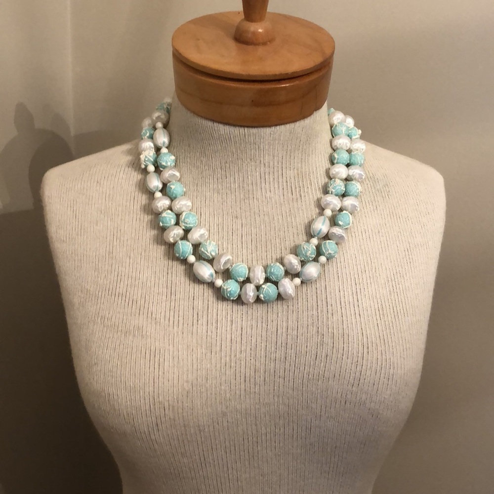 Vintage 1950’s Two Strand Splatter & Striped Satin Bead Necklace - Picture 9 of 12